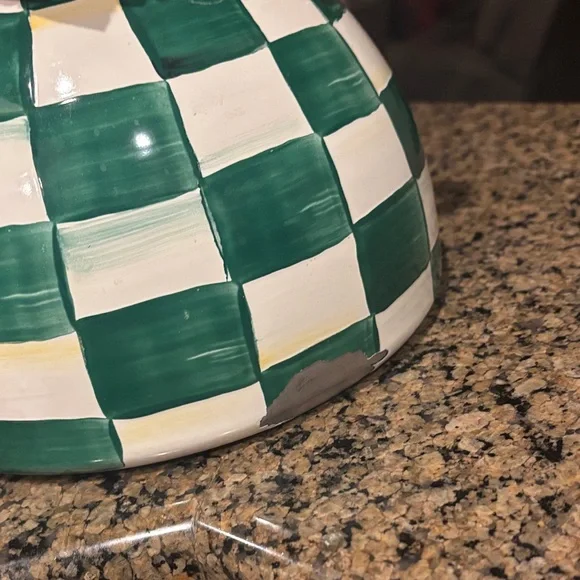MacKenzie-Childs Green and White Checkered Teapot - Picture 2 of 3